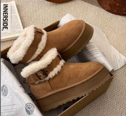 Neue Frauen -Plattformen Shorts Elastic Boots Mode dicke untere Winterfellpelz -Baumwollstiefel Kastanien Two Model