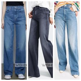 Women's Jeans Woman Fashion Blue Grey Straight Denim Trousers High Waist Back Pockets Long Wide Leg Pants Top Quality 2024SS
