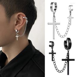 Huggie Hoop Earrings 1PC Punk Hip Hop Big Cross Tassel For Women Men Vintage Gothic Metal Chain Ear Clip Jewelry W10