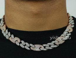 20mm Iced Cuban Oval Link Diamond Chain Necklace Bracelet 14K Two Tone Rose GoldWhite Gold Cubic Zirconia Jewelry Mariner Cuban 1314697