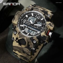 Wristwatches SANDA G Style Men Outdoor Sports LED Digital Watch Double Display Quartz Waterproof Camo Military Timing Men's Wrist