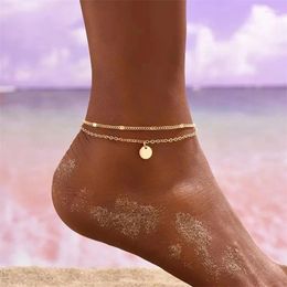 Anklets Cute Small Round Metal Pendant Anklet Trendy Gold Color Chain For Women Boho Jewelry Summer Accessories Minimalist Gifts