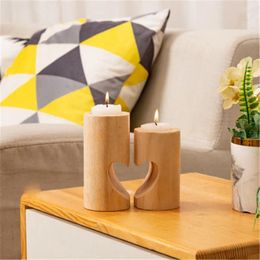 Candle Holders Hollowed Heart Wooden Candlestick Holder DIY Craft For Valentine's Day Couple Gift Decorations Christmas