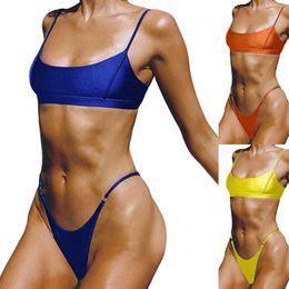 Women's Swimwear Solid Color Bikini Sexy Strap High Leg Exfoliate For Area Dissolving When Wet With Cover Up Set