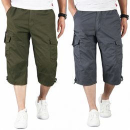 lg Length Cargo Shorts Men Summer Casual Cott Multi Pockets Hot Breeches Cropped Trousers Military Camoue Shorts 5XL 83NS#