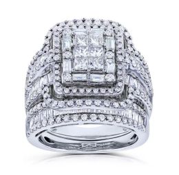 Rings Elegant White Crystal Bridal Ring Set | Vintage Square Cut Engagement & Wedding Rings for Women