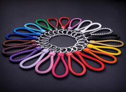 Various Colours Leather PU Wrist Braided Rope Woven Keychain Car Metal Keyring Key Holder Auto Key Chain Charm Accessory Pendant7907117