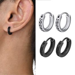 Charm Men Hoop Earrings New Gothic Black Infinity S Texture Huggies Small Minimalist Stainless Steel Hoops Ear Gifts for Him Jewelry Y240531V1FU