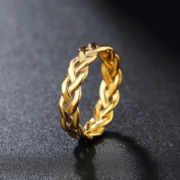 Rings Retro Fashion 14k Yellow Gold Braided Celtics Knot Ring Punk Couple Simple Silver/Golden Colour Ring Men Women Viking Jewellery Gift