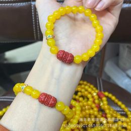 Charm Bracelets Wholesale Original Yellow Agate Chicken Oil Cinnabar Lotus Flower Accessories Retro Style Artistic Women's Bracelet