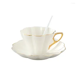 Cups Saucers White Reusable Gold European Coffee Cup Set Latte Mate Espresso Mug English Tea Aesthetic Drink Tazas Tableware EH50CC