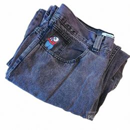 vintage Carto Streetwear Big Boy Jeans Y2K Pattern Embroidery Retro Blue Baggy Jeans Pants Men Women Fi Pants Clothing f56w#