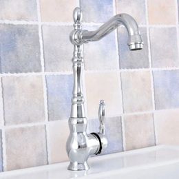Kitchen Faucets Chrome Finish Brass Single Hole Deck Mount Basin Faucet Swivel Spout Bathroom Sink Cold Water Taps 2sf658