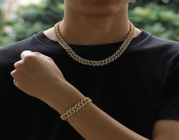 12MM Miami Cuban Link Chain Necklace Bracelets Set For Mens Bling Hip Hop iced out diamond Gold Silver rapper chains Women Luxury 2309330