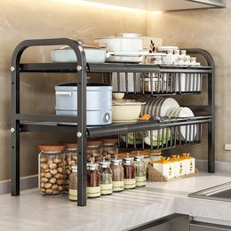 Kitchen Storage Under Sink Adjustable Dish Rack 2 Tiers Multifunctional Pots Pans Cookware Counter Cabinet Basket