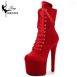 Boots Women's Ankle Booties Pole Dance Shoes 17cm Faux Suede Platform Lace-up Zip Lady Knight Boot Stripper Sexy Roman Heels