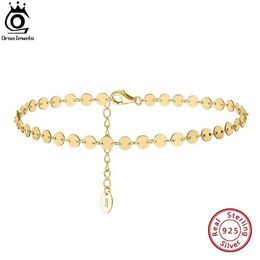 Anklets ORSA JEWELS 925 Sterling Silver Round Plate Chain Anklets for Women Fashion 14K Gold Foot Ankle Straps Jewellery SA25 24604