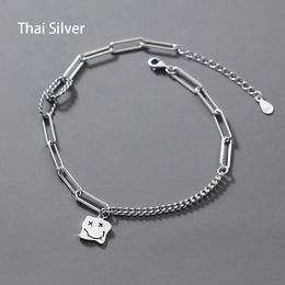 Anklets MIQIAO 925 Sterling Silver Anklets Woman Thai Silver Expression Square Temperament Summer Geometric Women Foot Jewellery 24604