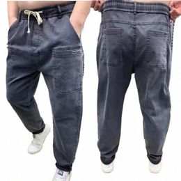 designer Streetwear Wed Men Luxury Baggy Men's Elastic Waist Denim Jeans Six Pockets for Spring Autumn Harem Trousers Male 077R#