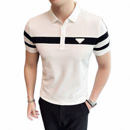 hot Selling Polo Shirts Men Summer Short Sleeve Lapel T-shirts Ice Silk Casual Busin POLO Tee Tops Social Streetwear Tshirts i3Wt#