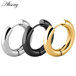 Huggie 2pcs Black Rose Gold Color Tone Stainless Steel Hoop Earrings Round Loop Earring Men Women Big Size Hyperbole Jewelry 5mm16mm