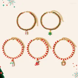 Charm Bracelets Fashion Handmade Beads Bracelet Christmas Tree Bell Deer Pendant For Women Girl Friendship Party Holiday Jewellery Gifts