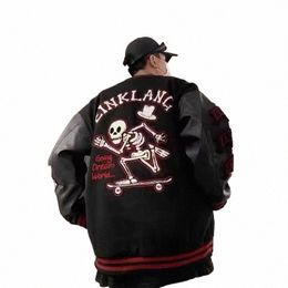 y2k Jacket Harajuku Hip Hop Skull Graphic Embroidery Jacket Men 2023 New Retro Gothic Patchwork Baseball Uniform Coat Streetwear 75Fx#