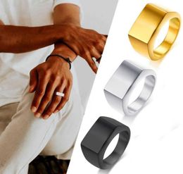 Square Band Flat Top Men039s Signet Ring Oxidized Silver Color Stainless Steel Vintage Rustic Male Jewelry P08183393736