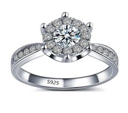 Luxury Jewellery 925 Sterling Silver Round Cut White Topaz CZ Diamond Gemstones Eternity Women Wedding Engagement Band Ring For Love1013003