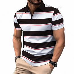 men's Polo Shirt Stripe Matching Busin Casual Style Short Sleeve For Men Summertime Daily Street Tennis Men's Top Polo Shirt 19jx#