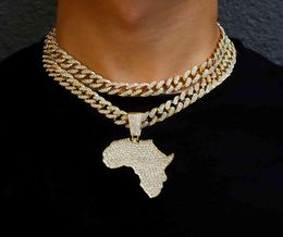 Fashion Crystal Africa Map Pendant Necklace For Women Men039s Hip Hop Accessories Jewellery Choker Cuban Link Chain Gift6325538