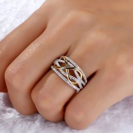 Rings Elegant Cubic Zirconia Bowknot Infinity Love Ring Silver Eternity Promise Band for Women