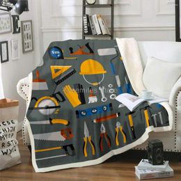 Blankets Worker Construction Hat Fleece Blanket For Boys Girls Ruler Brush Plush Throw Couch Bed And Living Room Tool Box