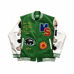 saint Michael Jacket Streetwear James Jesus Embroidery Leather Cott Loose Tops Baseball Uniform Coat S0L5#