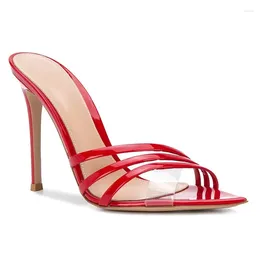 Slippers 2024 Summer Women Sandals Fashion Thin Heels Pointed Toe Cross Straps Pvc Transparent Stiletto Heel Slipper Slides Pump