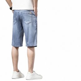 summer Thin Lyocell Men's Stretch Denim Shorts Casual Baggy Soft Straight Fi Bermuda Jeans Male Short Pants T0y9#