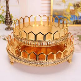 Plates 3 Sizes Metal Tray Luxury Plate Gold Finish Hollow Cake Stand Wedding Centerpieces Party El Home Table Decoration