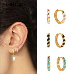 Huggie Sterling Silver Hoop Earrings for Women 2024 Trend Enamel Thread Earrings, White/Black/Blue Gold Jewellery Gifts
