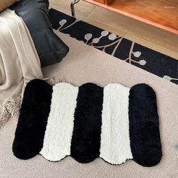 Carpets Nordic Tufting Black White Stripe Bathroom Mat Soft Geometric Rug Carpet Floor Pad Bedroom Aesthetic Home Room Decor