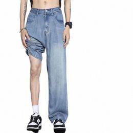 summer 100% Lyocell Cozy Jeans Men Soft Fabric Elastic Waist Denim Trousers Male Clothes Korea Baggy Straight Casual Pants N1OS#