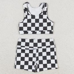 Clothing Sets Baby Girls Clothes Pink Black Checkered Crop Tops Shorts Design Kids Summer Boutique Outfits