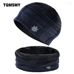 Berets Solid Color Men's Knitted Wool Beanie Plus Velvet Bonnet Thicken Warm Caps Man Gorros Winter Hats For Men Casual Hat Scarf Sets