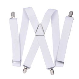 Suspenders Large size mens adjustable elastic X-back pants womens suspension suitable for Trousers 55 inch clip style white Y240606ZKEW