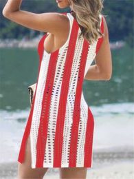 Women Beach Wear Hot Mini Summer Beach Dress for Swimwear Woman Stripped Star Flag Cover Ups Black Large Split Swimsuit Coverup 2023 Plus Size Y240606J1YY