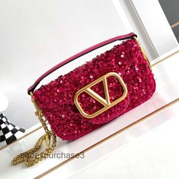 Square Shiny Purse Bag High-end Fashionable Designer Womens Goods Chain Valenns Leather Sequins Bags Beads Baguette Cross Small Diagonal VBEB