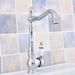 Kitchen Faucets Chrome Finish Brass Single Hole Deck Mount Basin Faucet Swivel Spout Bathroom Sink Cold Water Taps 2sf654