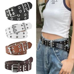 Belts Fashion Women Punk Chain Belt Adjustable Black DoubleSingle Eyelet Grommet Metal Buckle Leather Men Waistband For Jeans