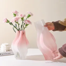 Vases Creative Glass Geometric Modelling Vase Living Room Study Tea Zen Decor Abstract Art Pink White Gradual Change Frosted