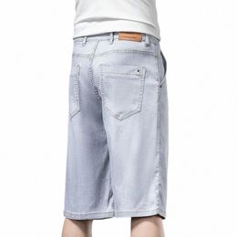 lyocell Thin Men's Baggy Denim Shorts Summer Clothes Straight Casual Stretch Soft Bermuda Short Jeans Male Blue Grey O5YH#