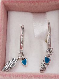 Spiritual Feathers Dangle Earrings Turquoise Enamel Studs Authentic 925 Sterling Silver Fits European Style Studs Jewelry 297205EN9282137